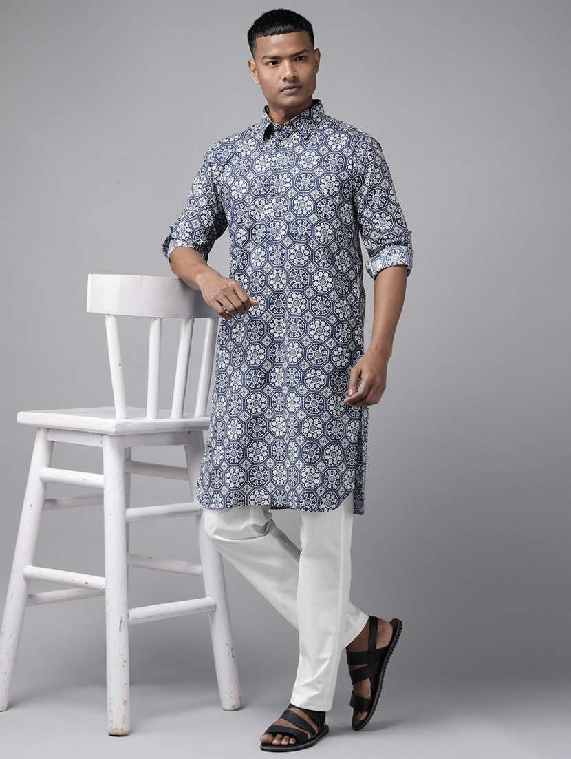 men printed long sleeve pathani set
