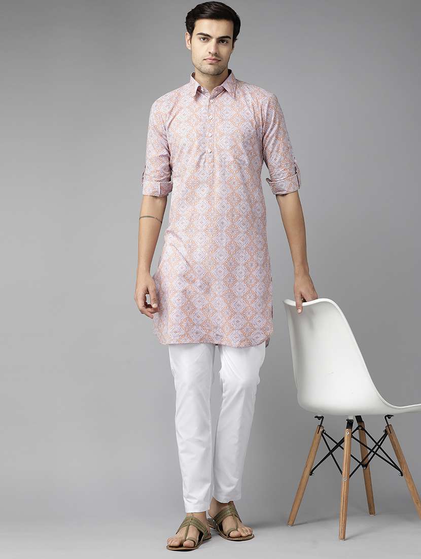 men printed long sleeve pathani set