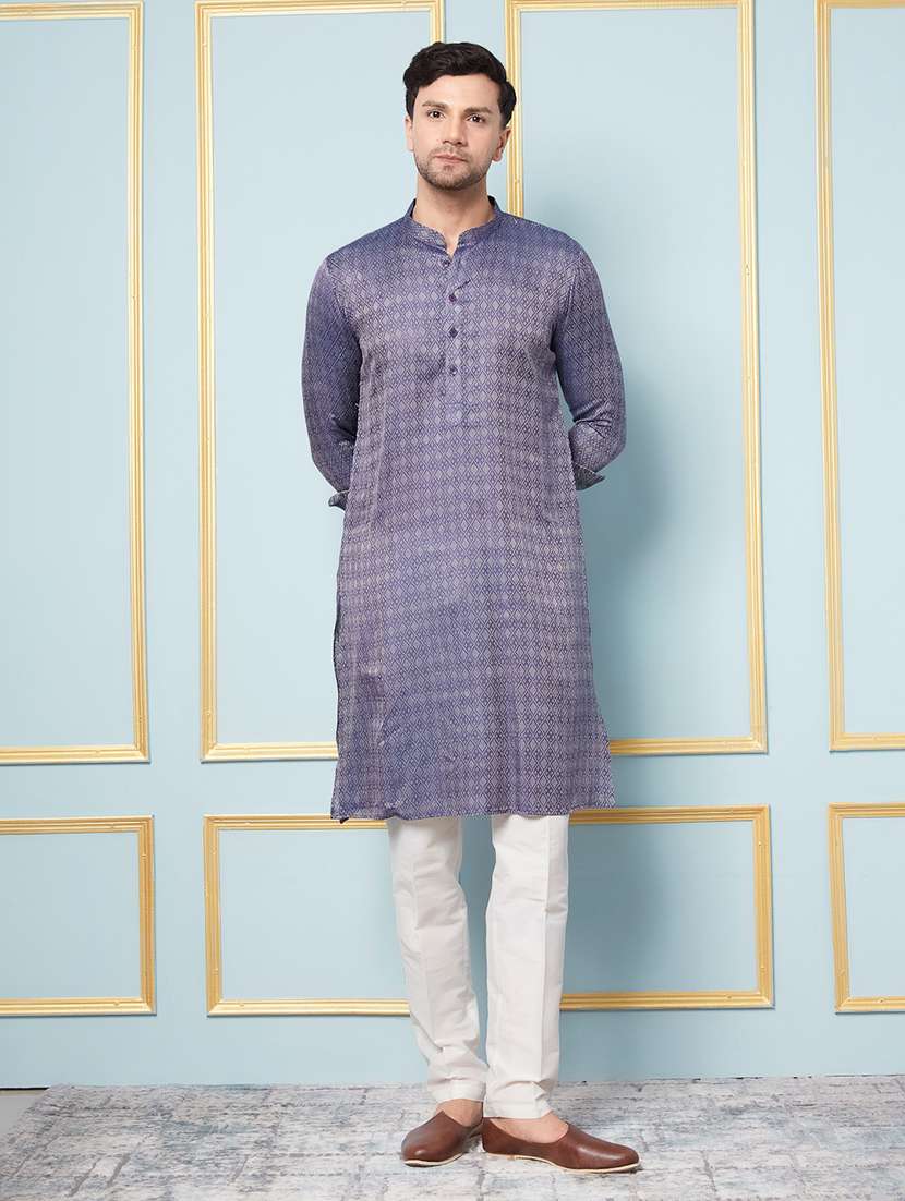 men self design long sleeve kurta pyjama set