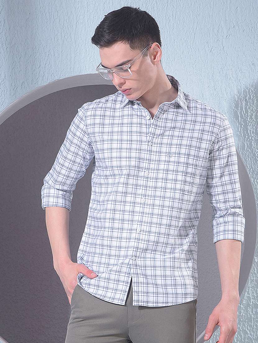 men checkered long sleeve slim fit casual shirt