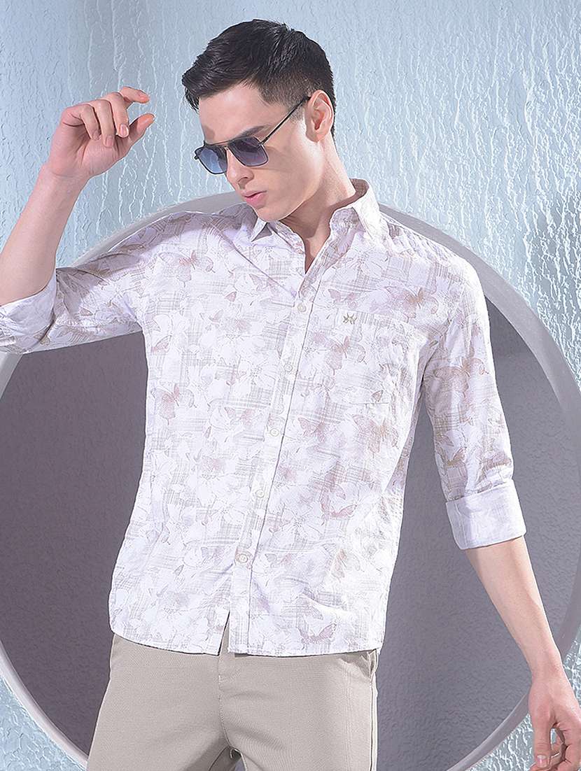 men printed long sleeve slim fit casual shirt