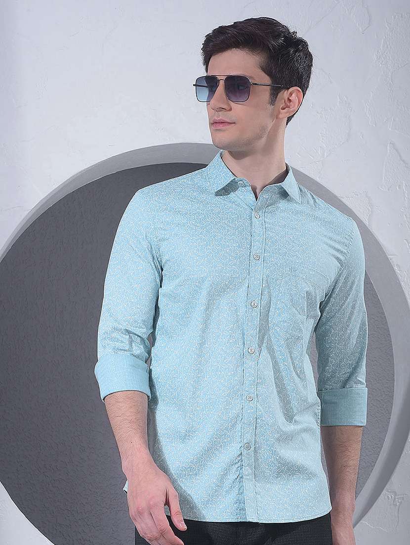 men printed long sleeve slim fit casual shirt
