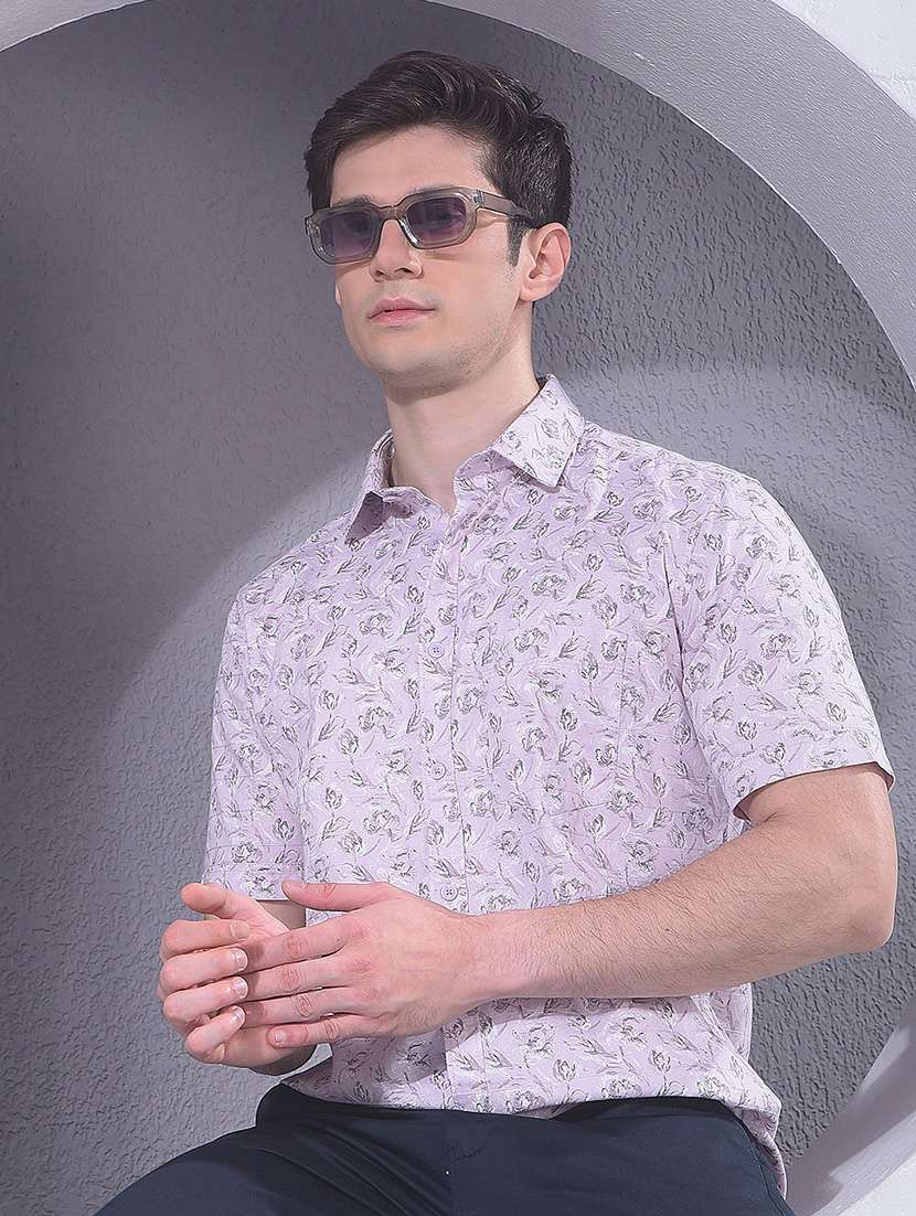 men floral short sleeve slim fit casual shirt