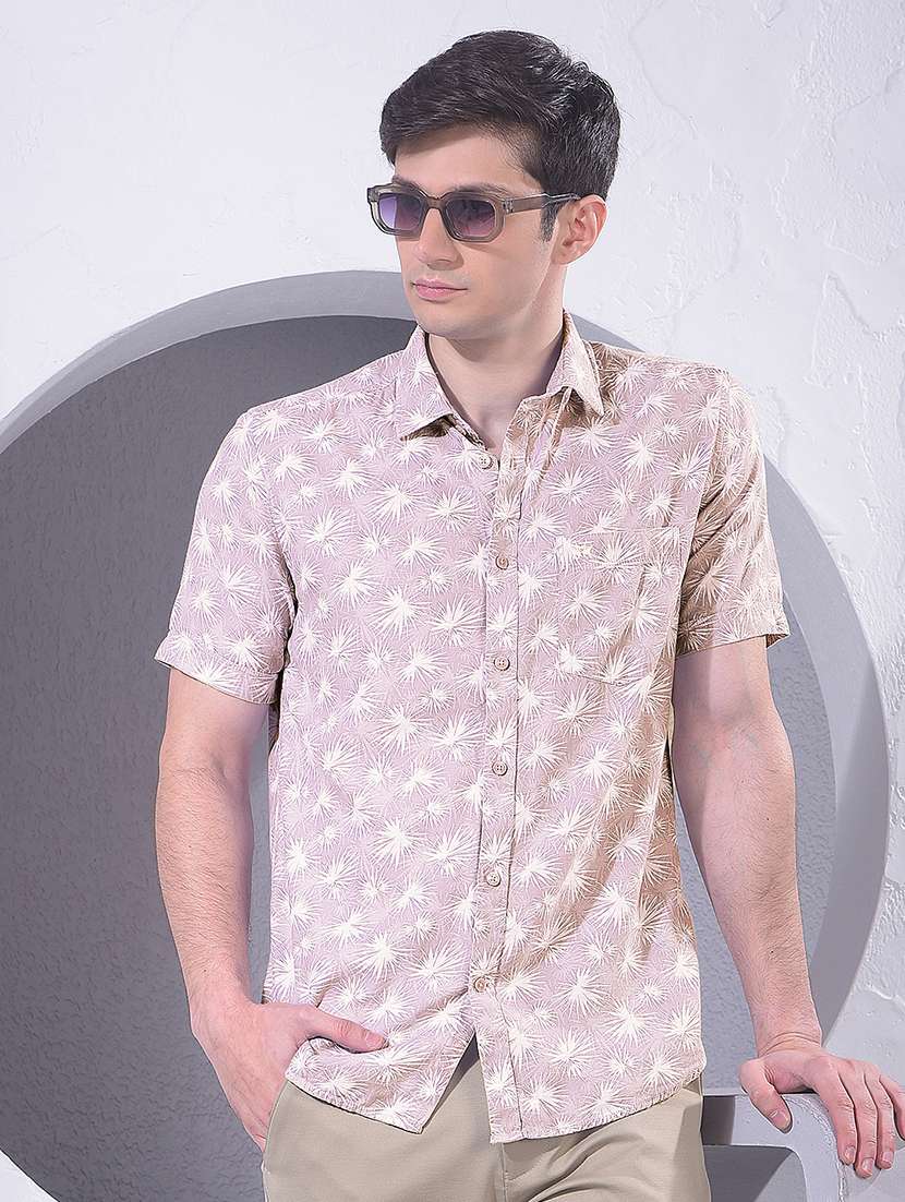 men printed short sleeve slim fit casual shirt