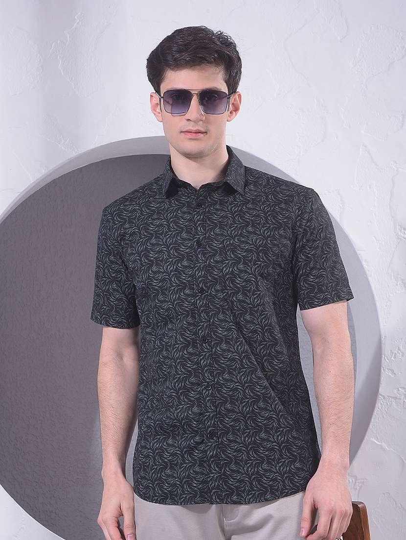 men printed short sleeve slim fit casual shirt