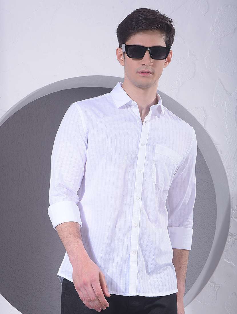 men striped long sleeve slim fit casual shirt