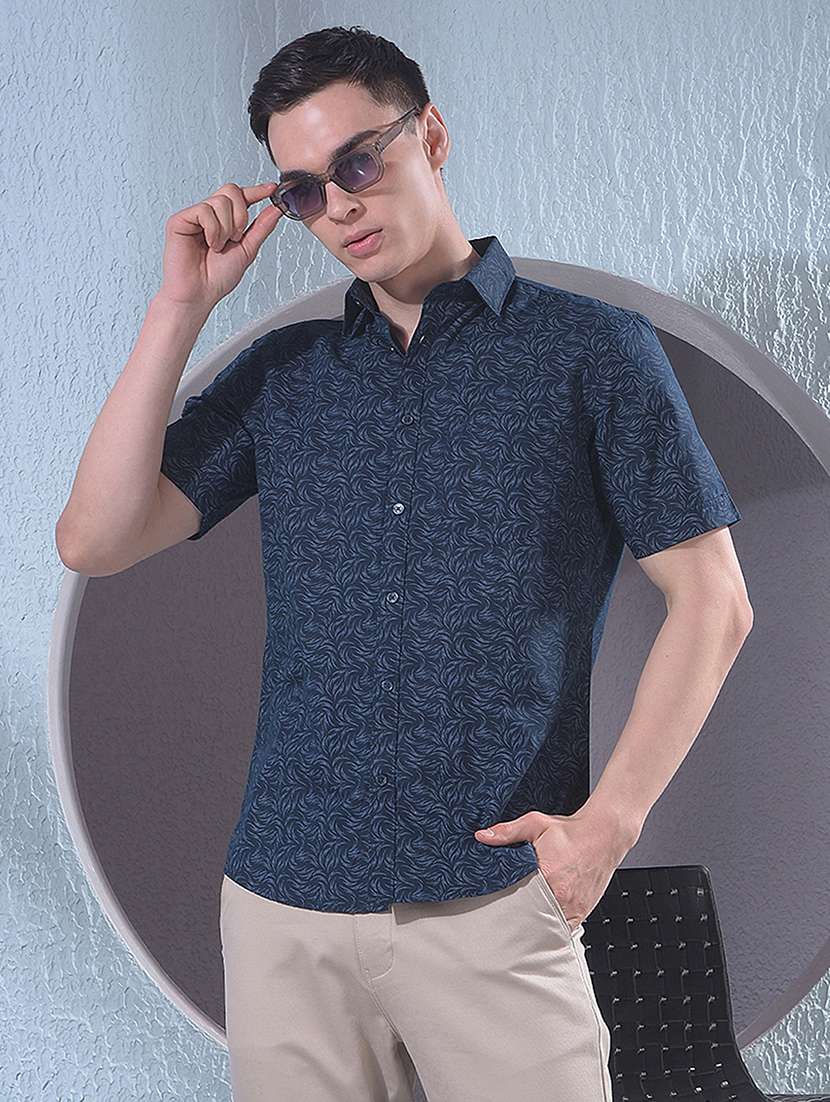 men printed short sleeve slim fit casual shirt