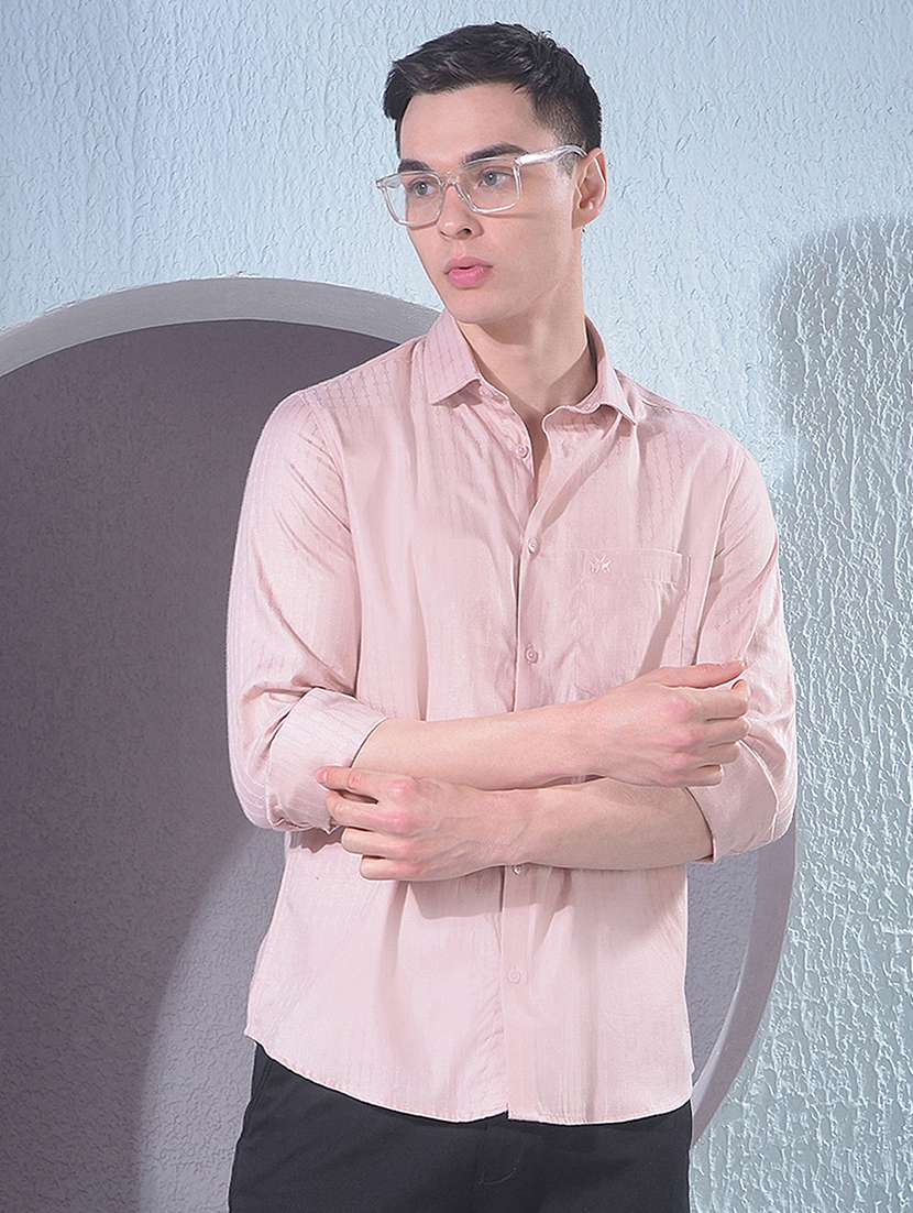 men self design long sleeve slim fit casual shirt