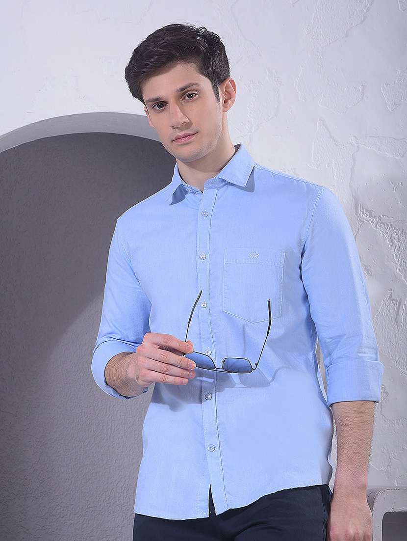 men solid long sleeve slim fit casual shirt