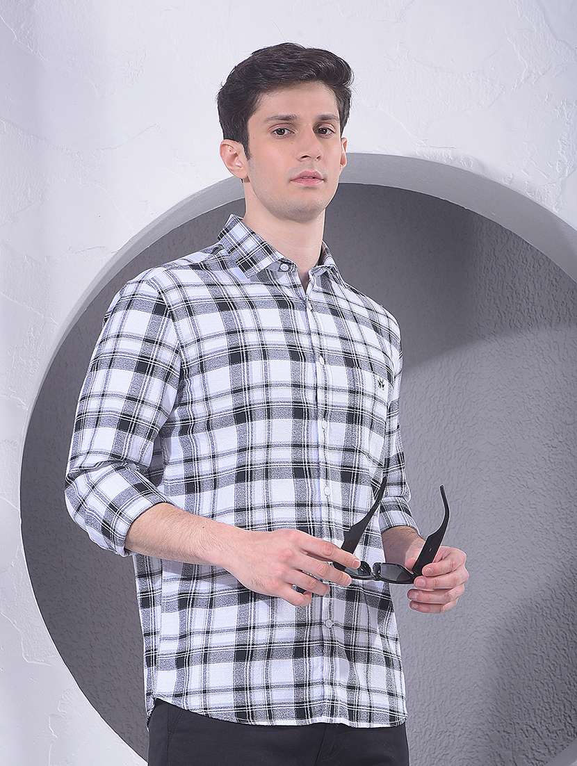 men checkered long sleeve slim fit casual shirt