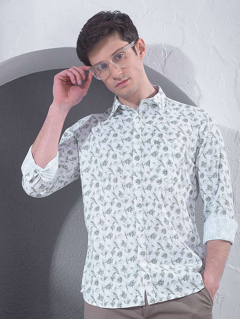 men printed long sleeve slim fit casual shirt