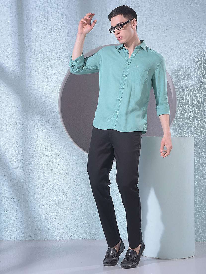 men solid long sleeve slim fit casual shirt - 22384142 -  Standard Image - 5