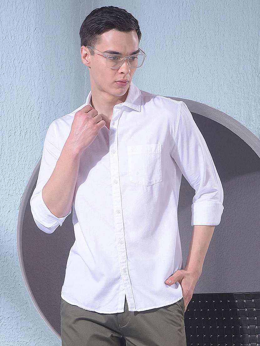 men solid long sleeve slim fit casual shirt
