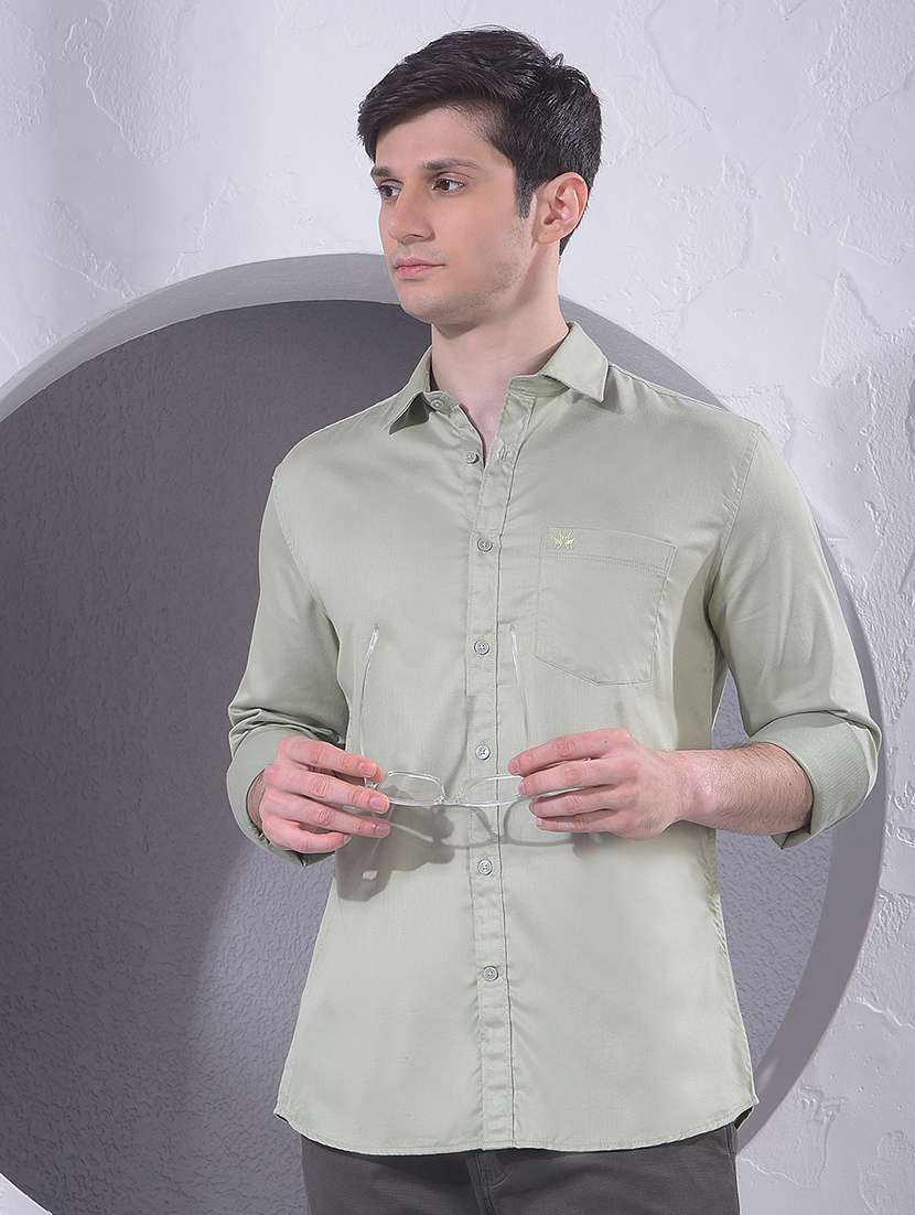 men solid long sleeve slim fit casual shirt