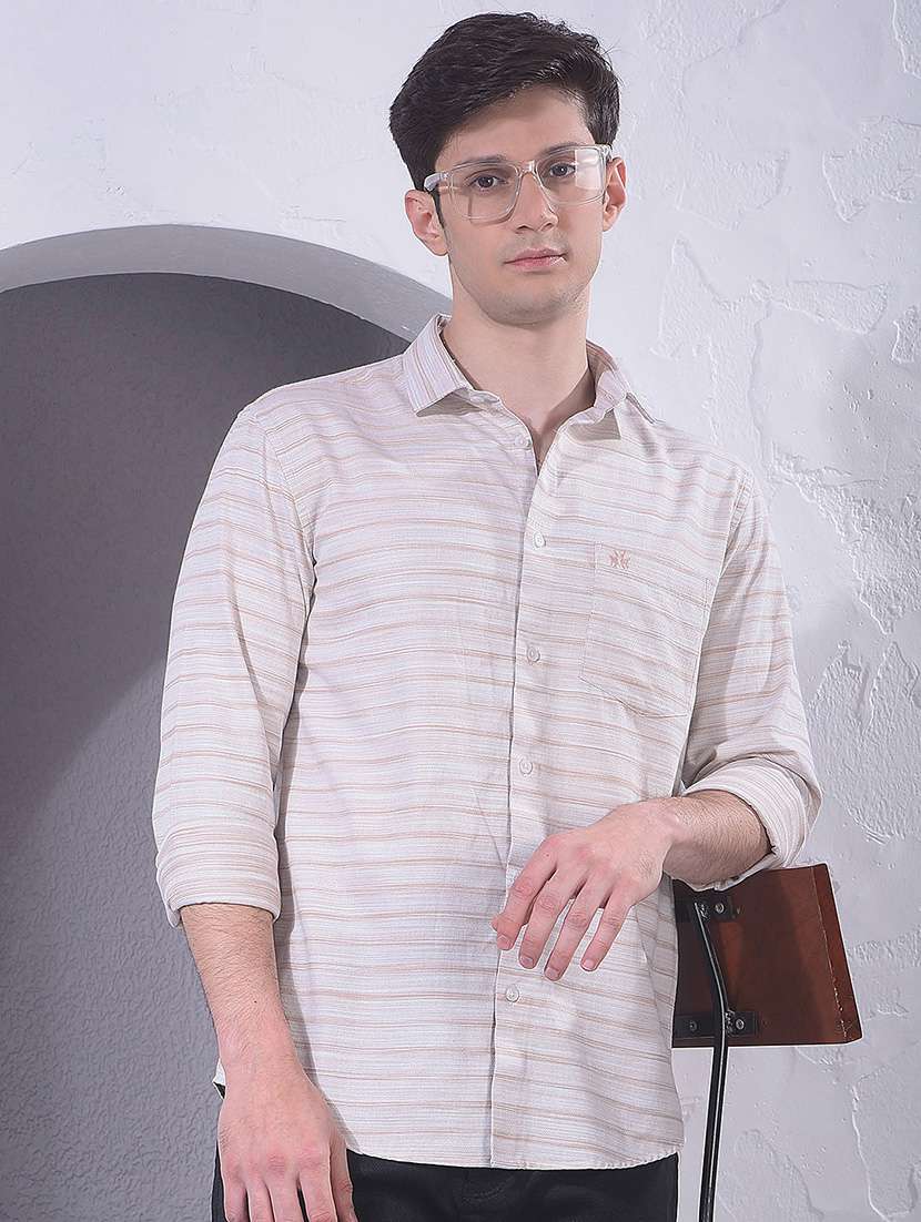beige cotton blend casual shirt