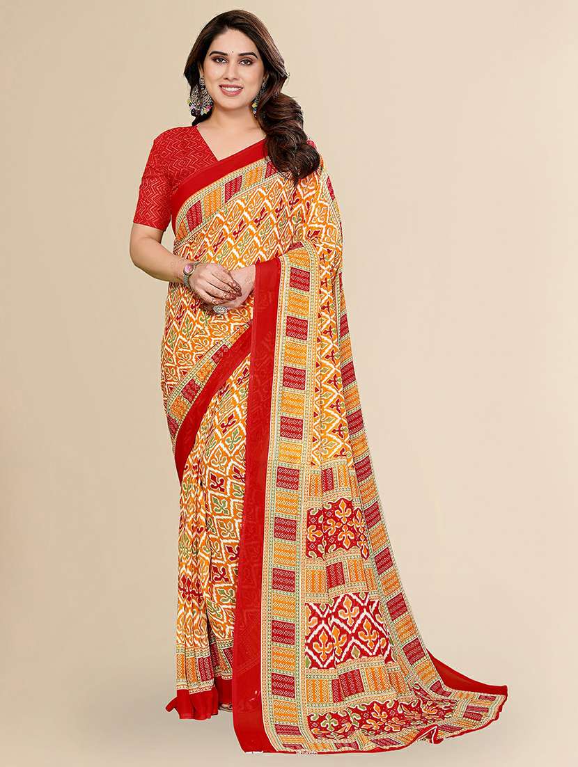 women printed casual wear saree with blouse