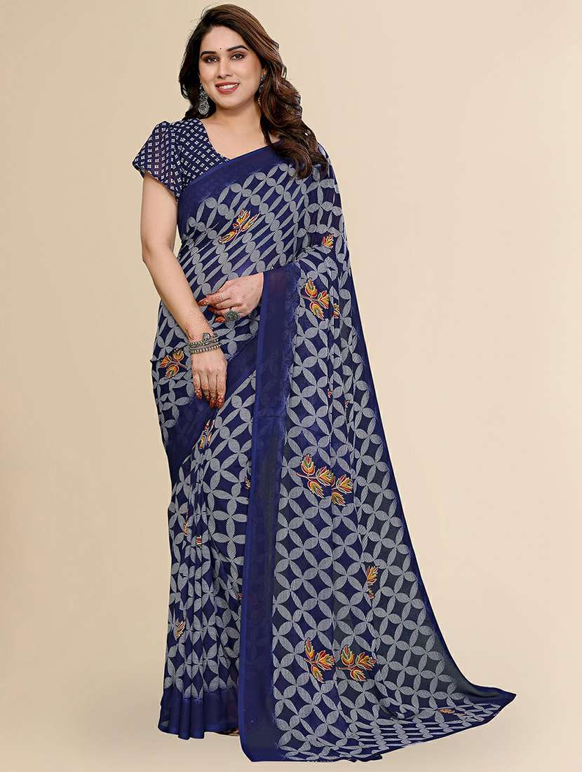 women printed casual wear saree with blouse