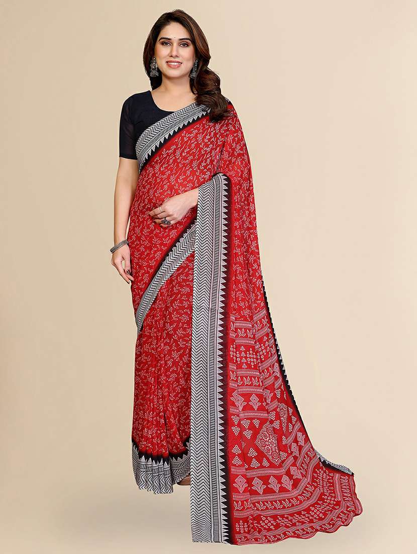 women printed casual wear saree with blouse