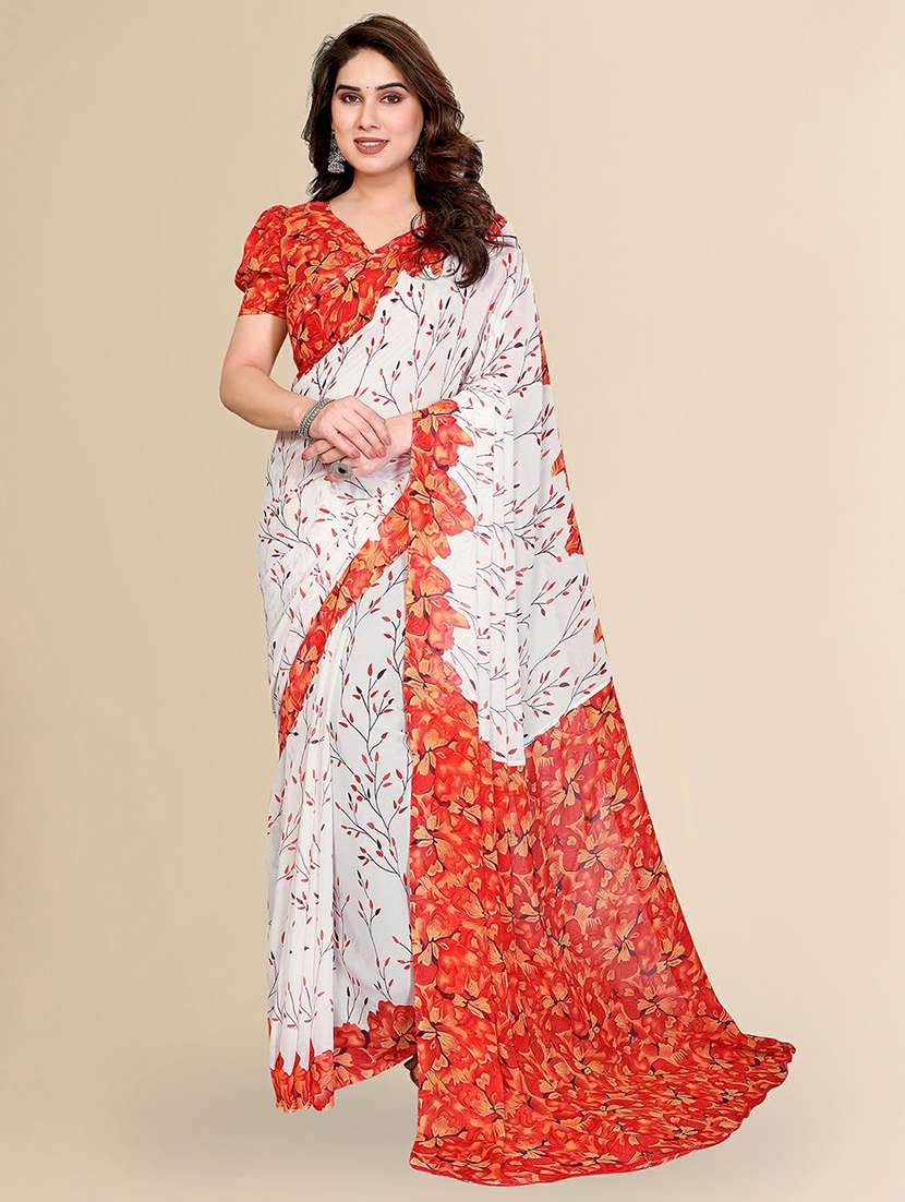 women printed casual wear saree with blouse