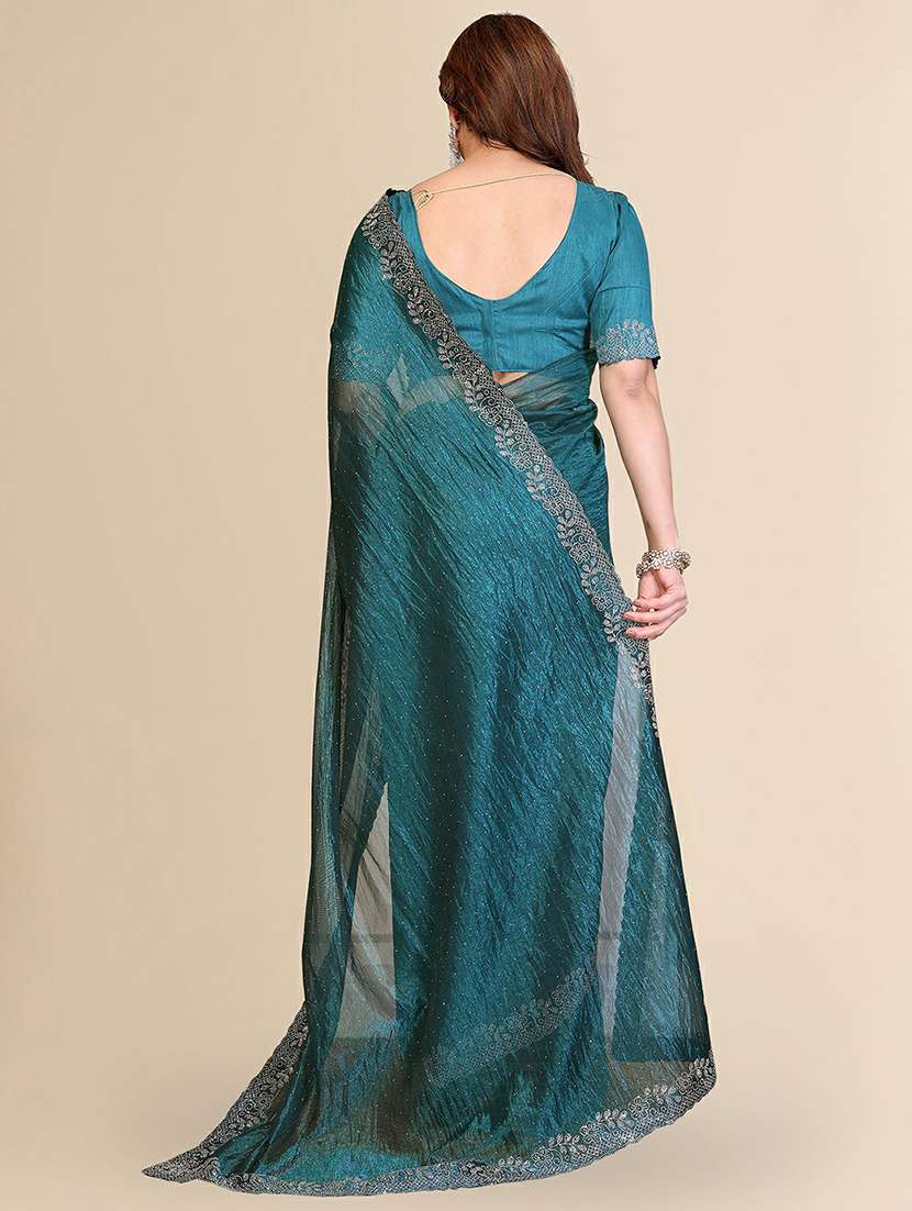 women solid with work embellished saree with blouse - 22384238 -  Standard Image - 3