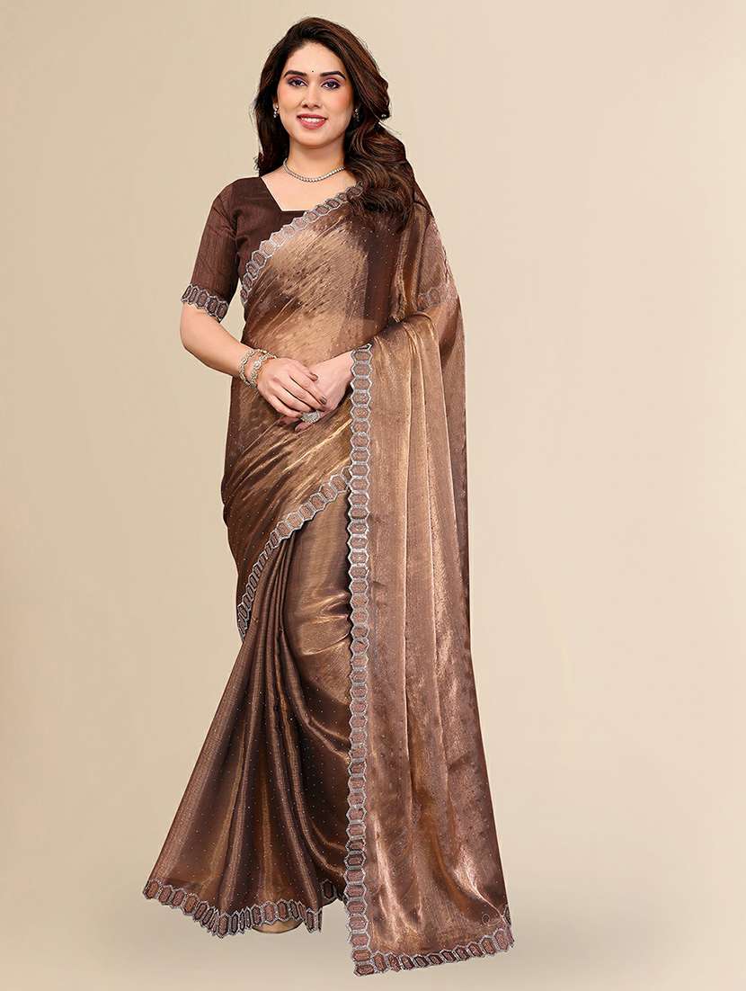 women solid with work embellished saree with blouse