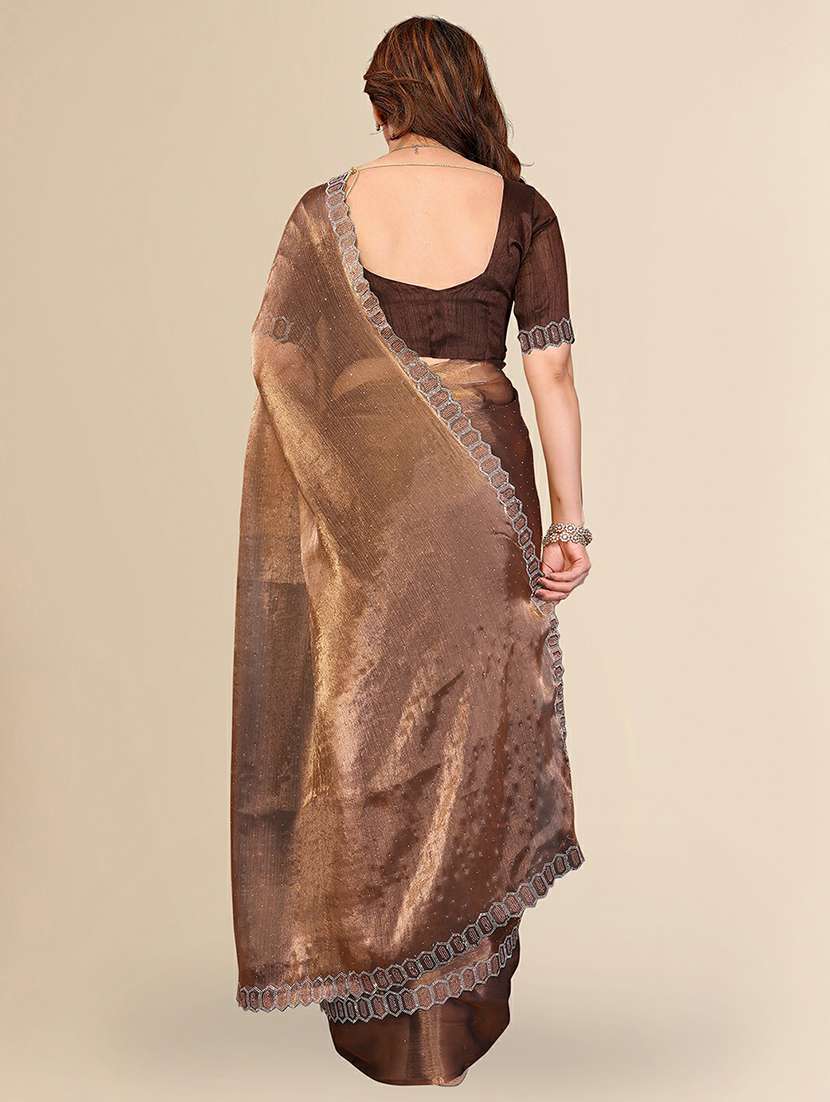 women solid with work embellished saree with blouse - 22384242 -  Standard Image - 3