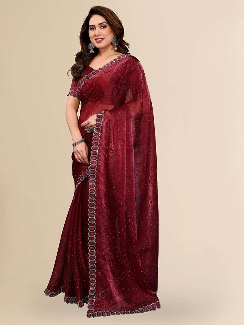 women solid with work embellished saree with blouse