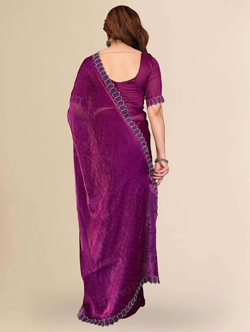 women solid with work embellished saree with blouse - 22384251 -  Standard Image - 3