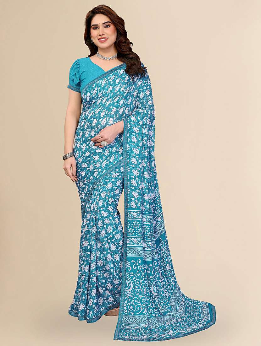 women printed casual wear saree with blouse