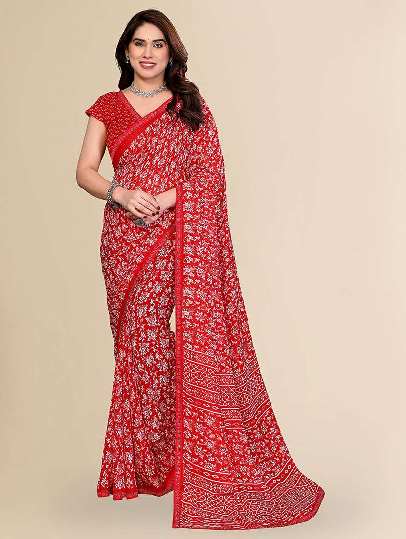 women printed casual wear saree with blouse