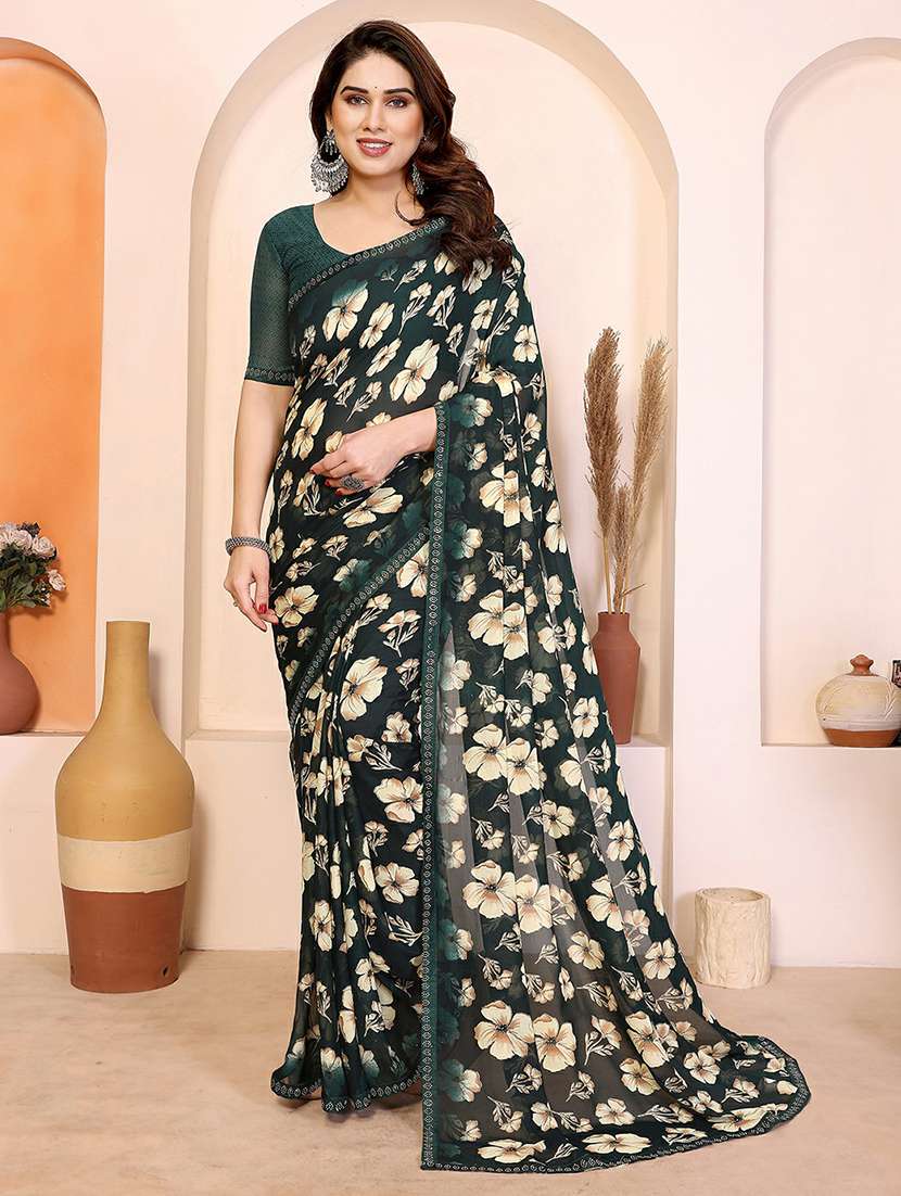 women printed casual wear saree with blouse
