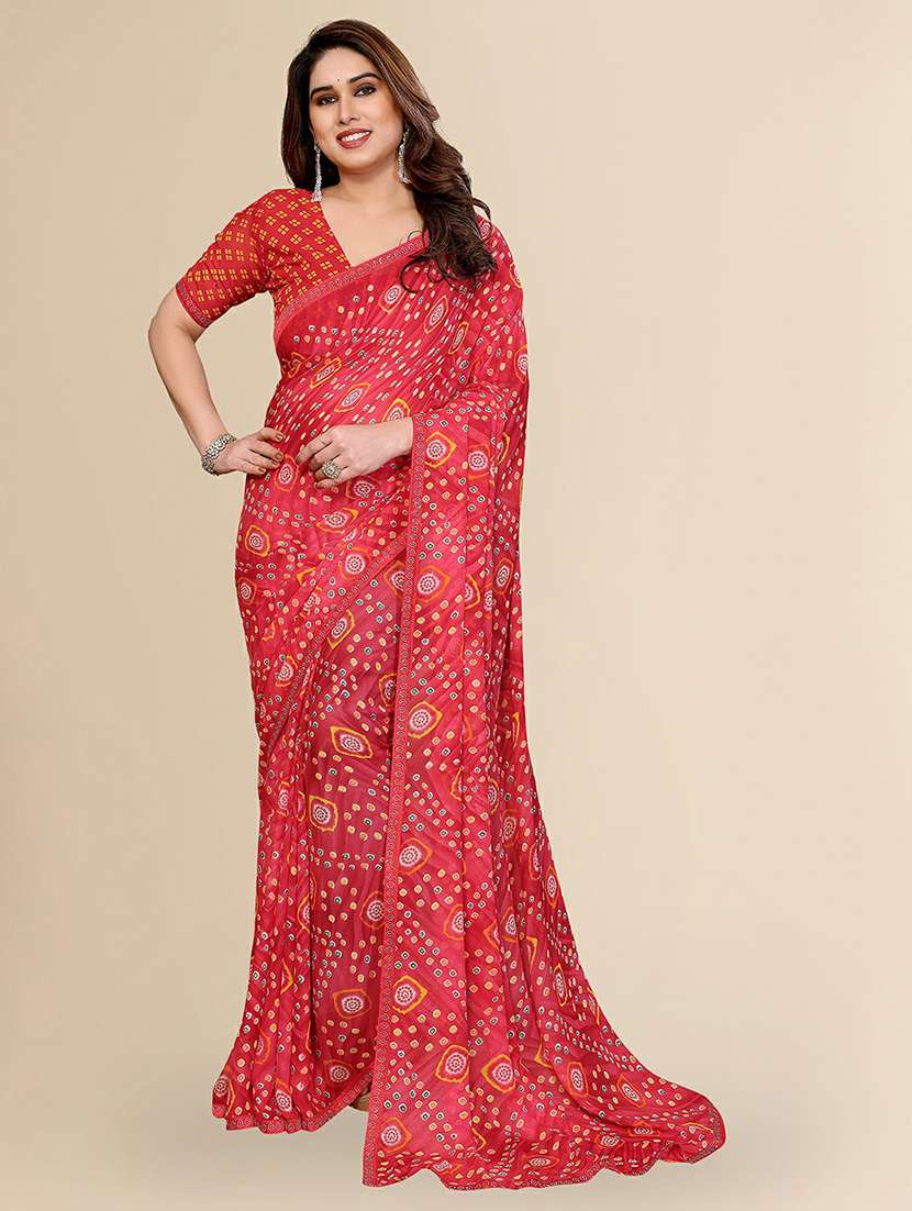 women printed casual wear saree with blouse