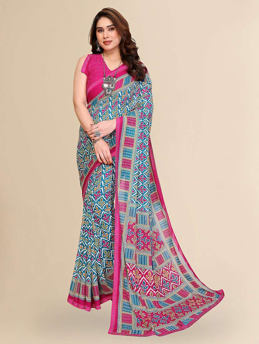 women printed casual wear saree with blouse