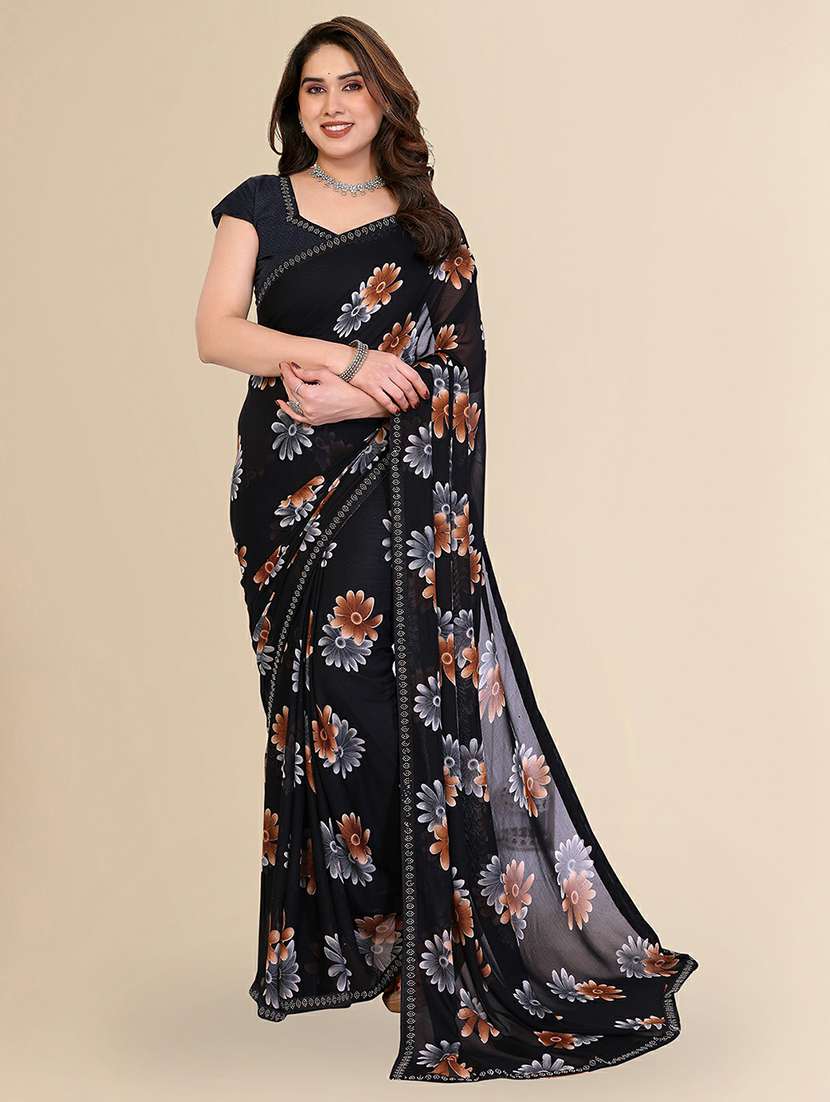women printed casual wear saree with blouse