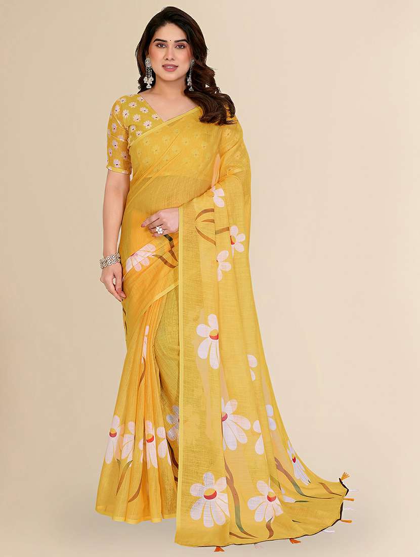 women printed casual wear saree with blouse