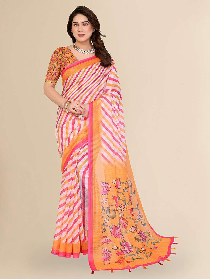 women printed casual wear saree with blouse