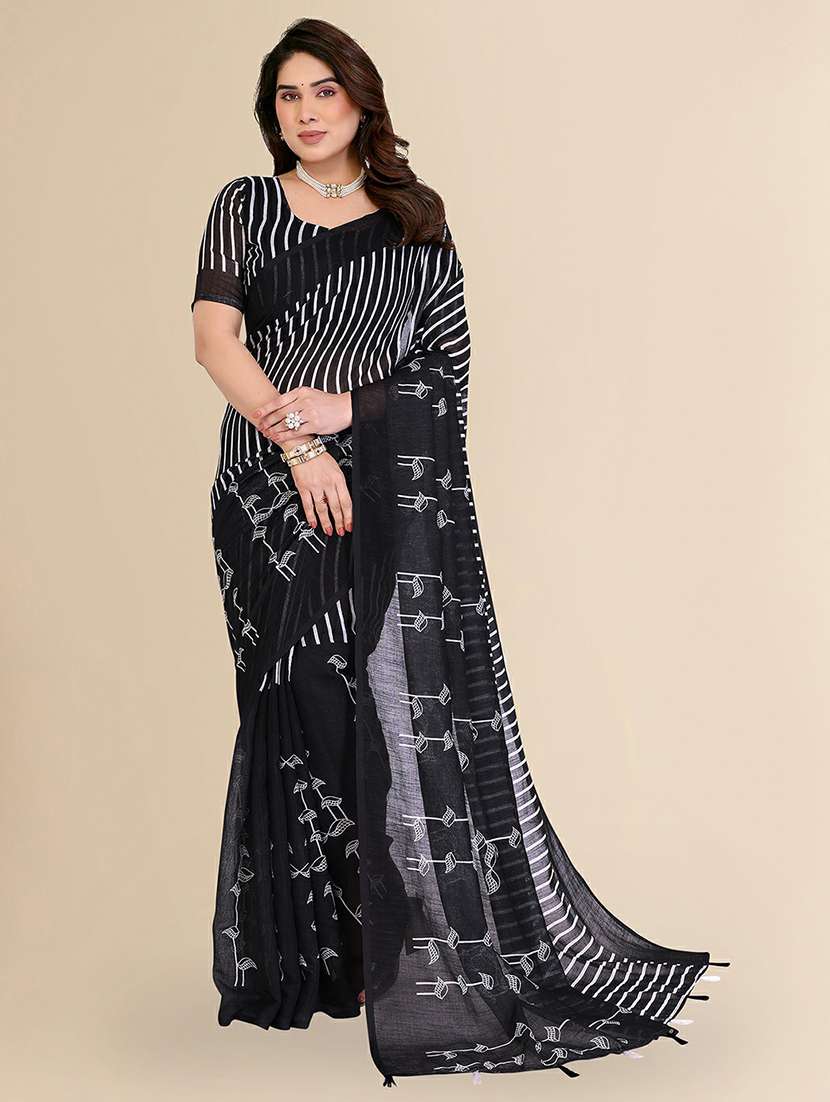 women printed casual wear saree with blouse