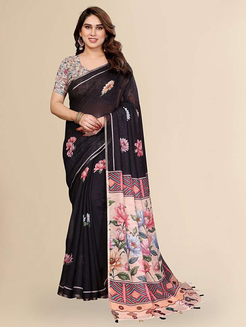 women printed casual wear saree with blouse