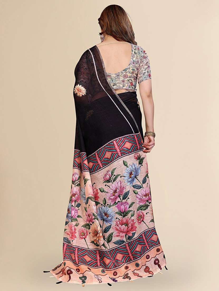 Women Printed Casual Wear Saree With Blouse - 22384336 -  Standard Image - 3