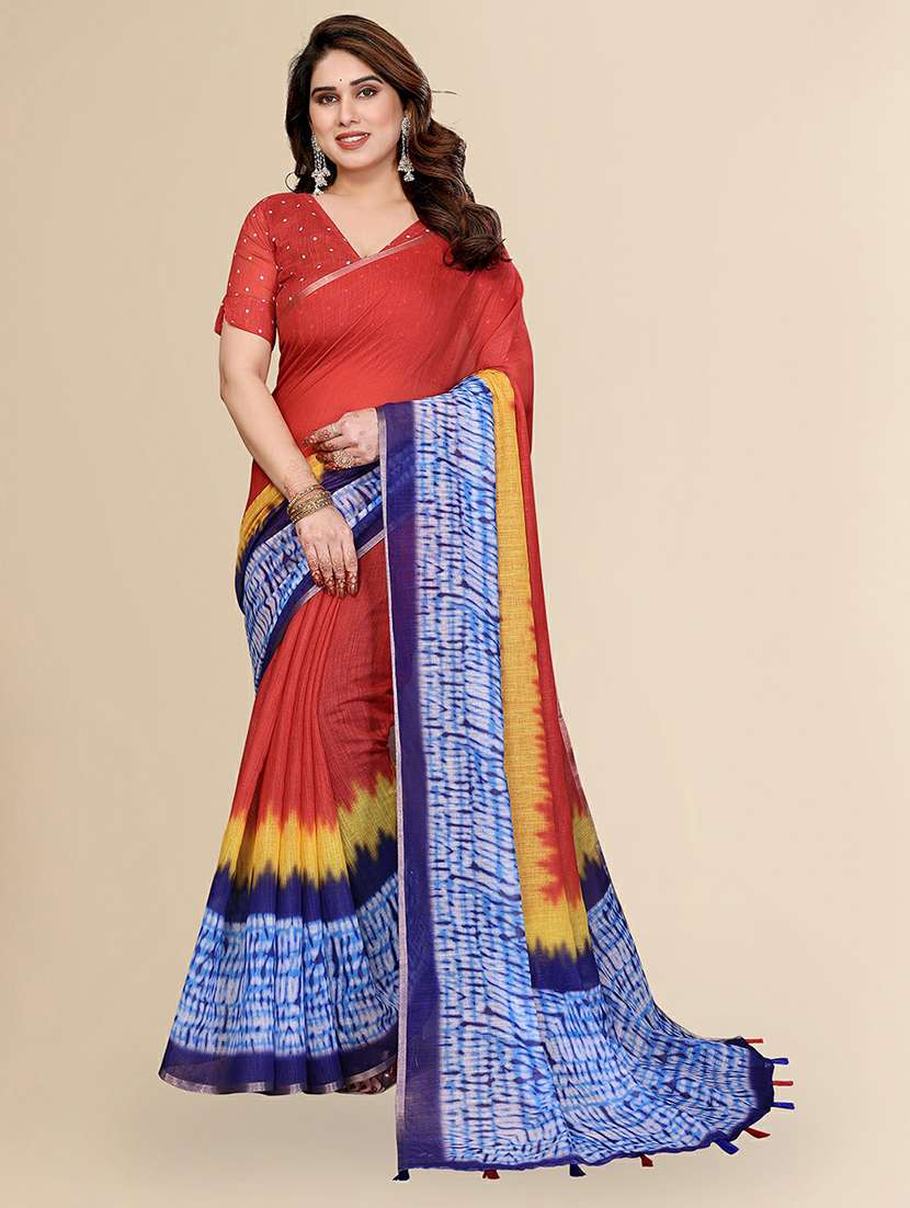 women printed casual wear saree with blouse
