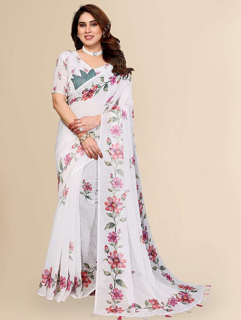 women printed casual wear saree with blouse