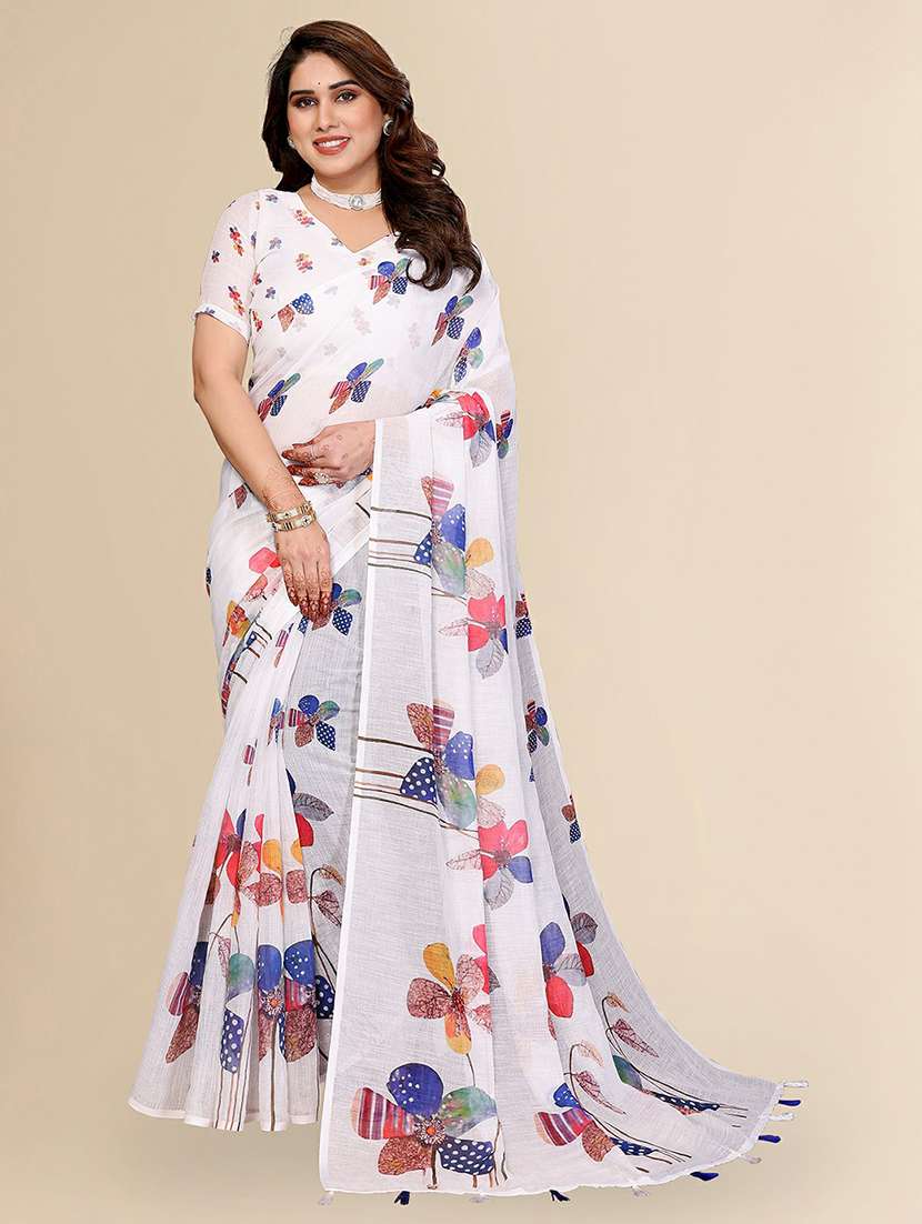 women printed casual wear saree with blouse