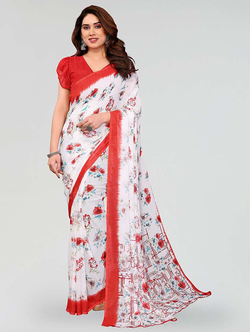 women printed casual wear saree with blouse