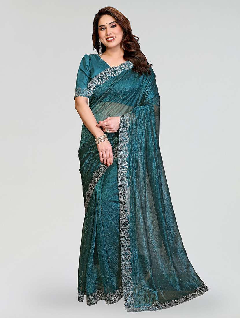 women solid with work embellished saree with blouse