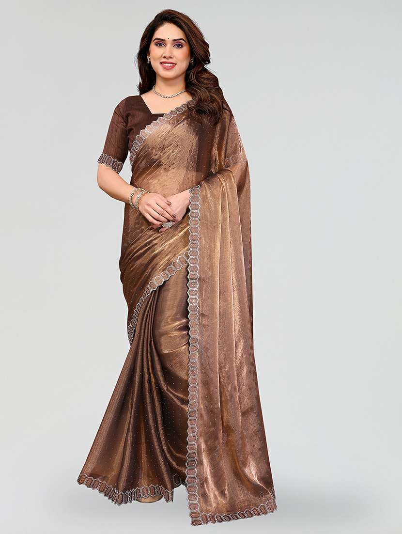 women solid with work embellished saree with blouse