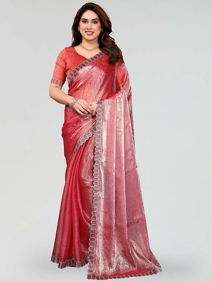 women solid with work embellished saree with blouse