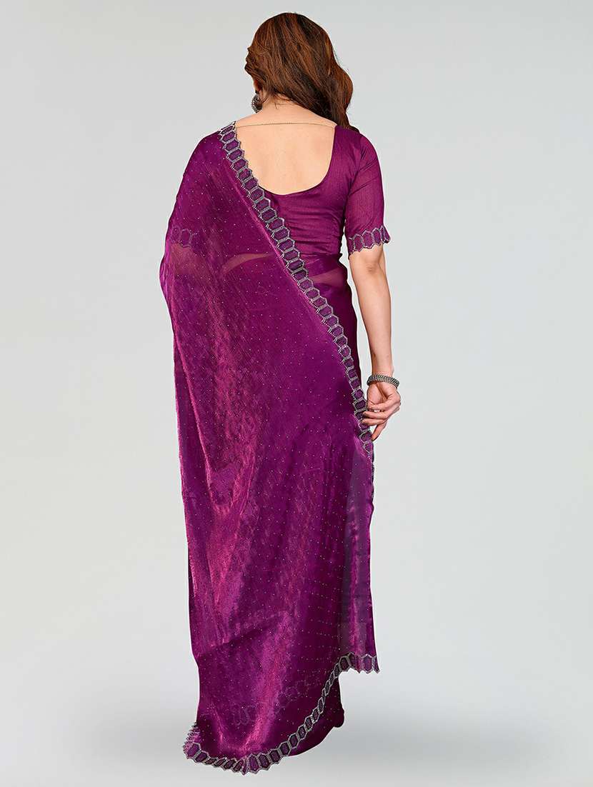 women solid with work embellished saree with blouse - 22384615 -  Standard Image - 3