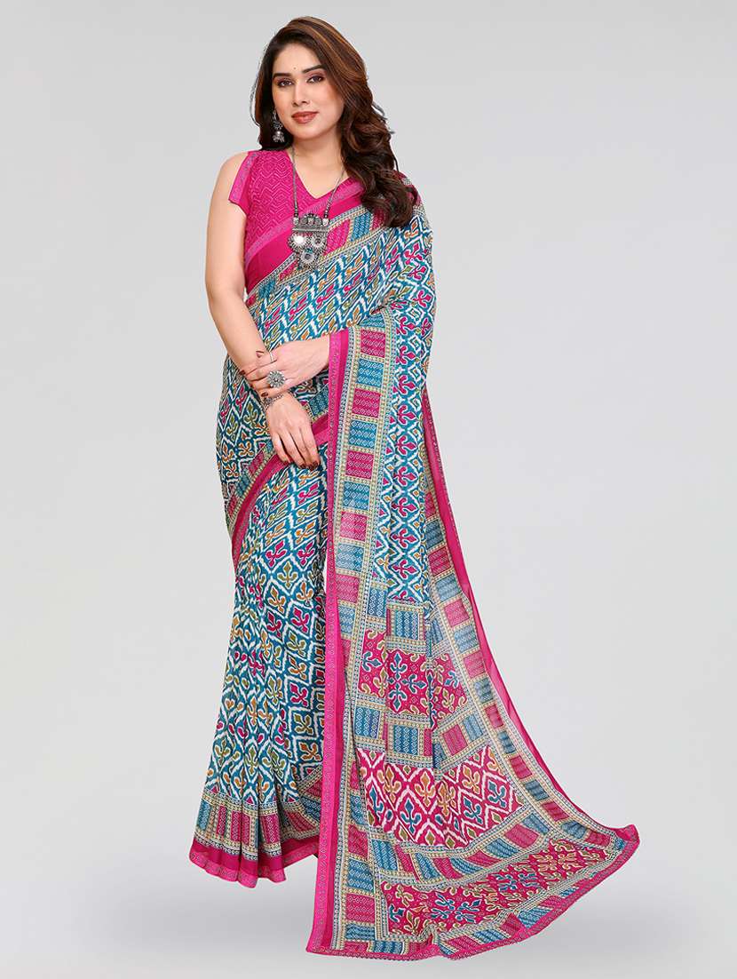 women printed casual wear saree with blouse