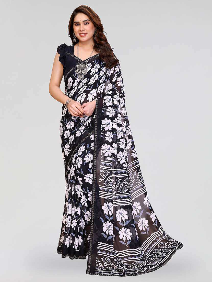 women printed casual wear saree with blouse