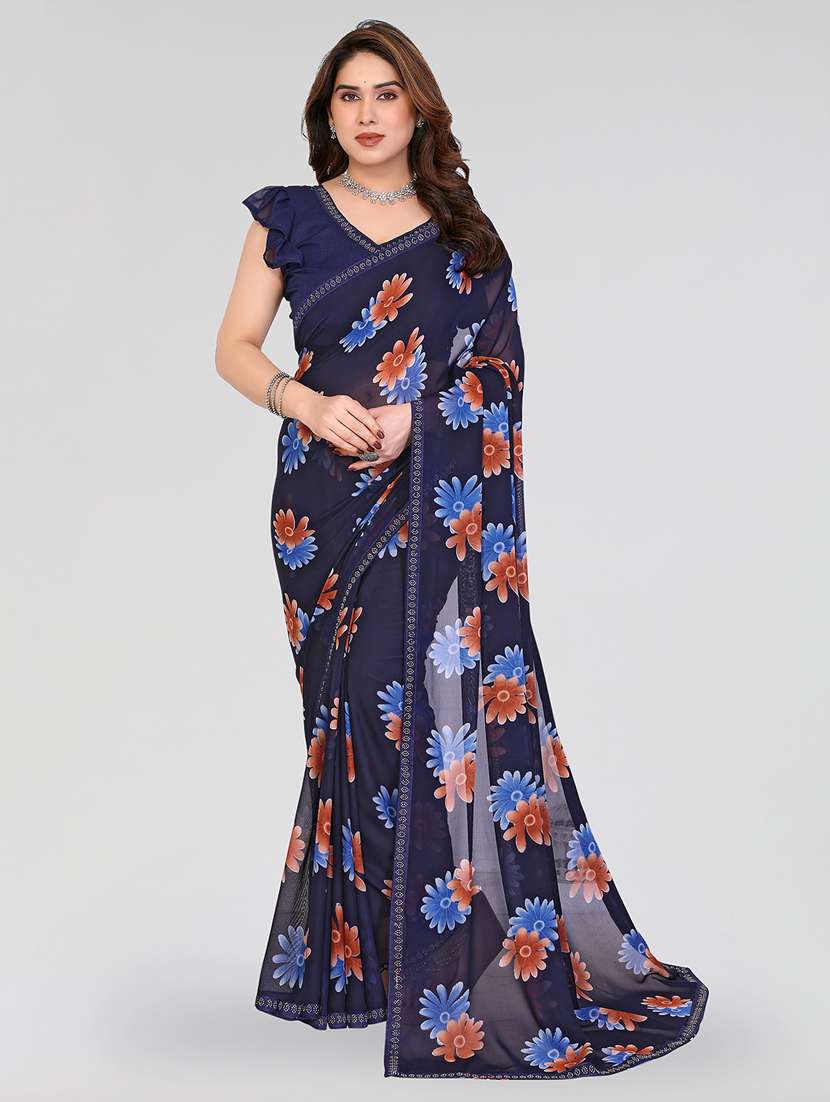 women printed casual wear saree with blouse